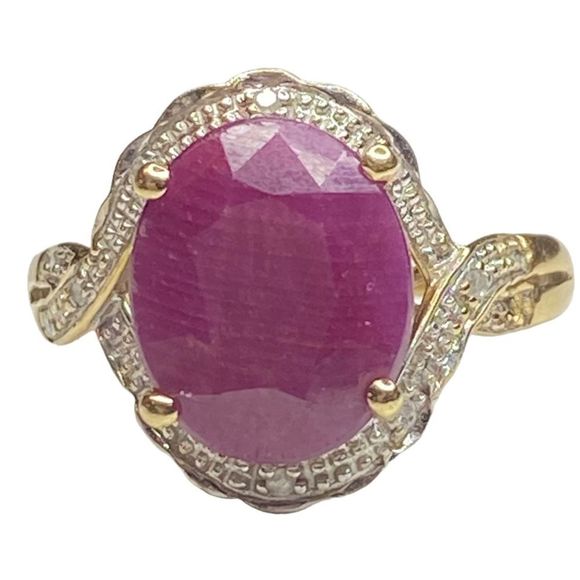 JTV Jewelry - Red Ruby 10K Yellow Gold Ring Sz 5.5